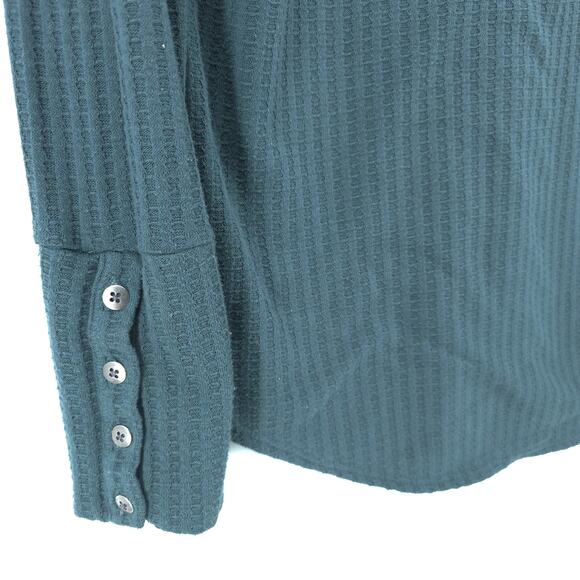 Chaser Essential Waffle Knit Medium Teal Long Sleeve Wide Button Cuff Pullover - Picture 9 of 9